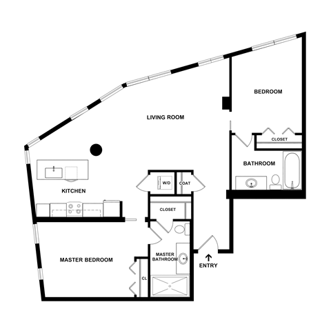Floor plan for 2 beds, 2 baths, 1303 sqft